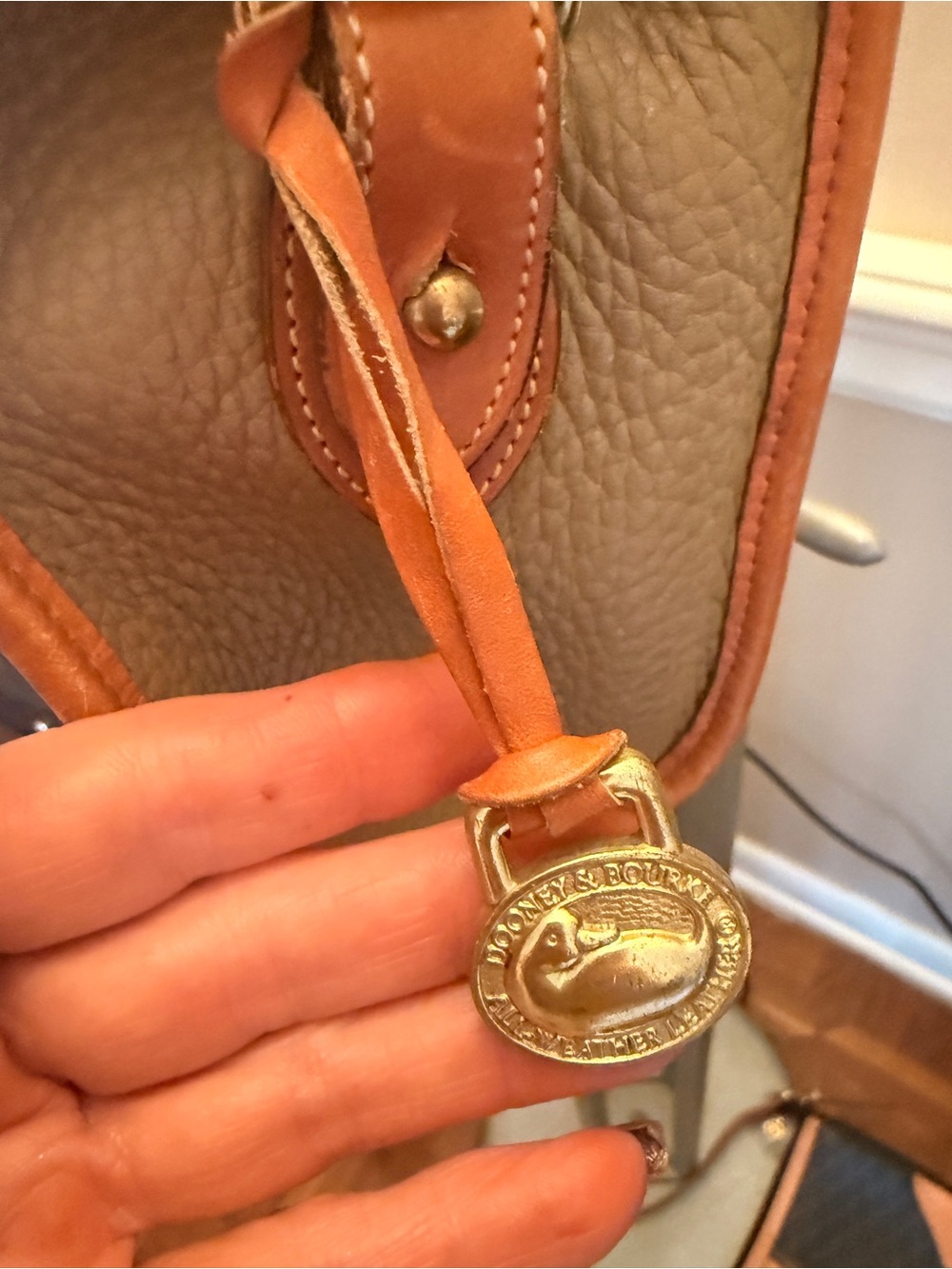 Dooney & Bourke Taupe Pebbled Leather Crossbody with Tan Trim - Picture 3 of 11